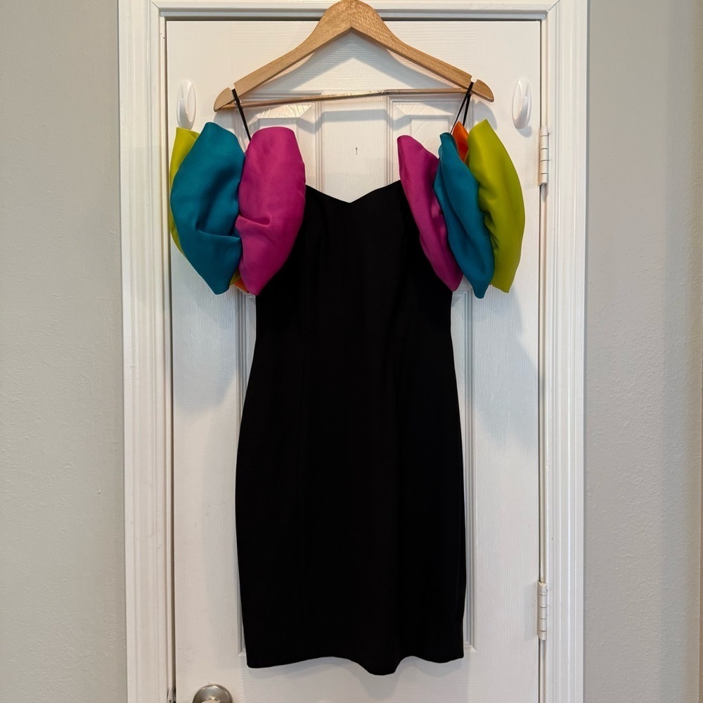 Vintage 80s 90s A J Bari Dress Sz 4 Colorful Puff Sleeves ASO Saved By The Bell